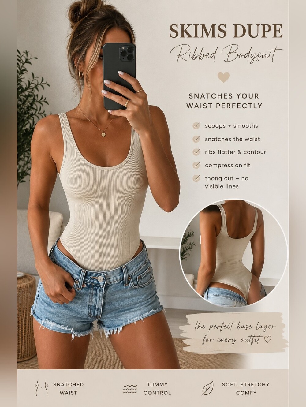 Ribbed Bodysuit Tank Top - Cream MED
